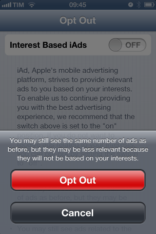 "iAds Opt-out screen"
